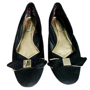 Ted Baker London Black & Gold Bow Ballet Flat Shoes Size 7.5